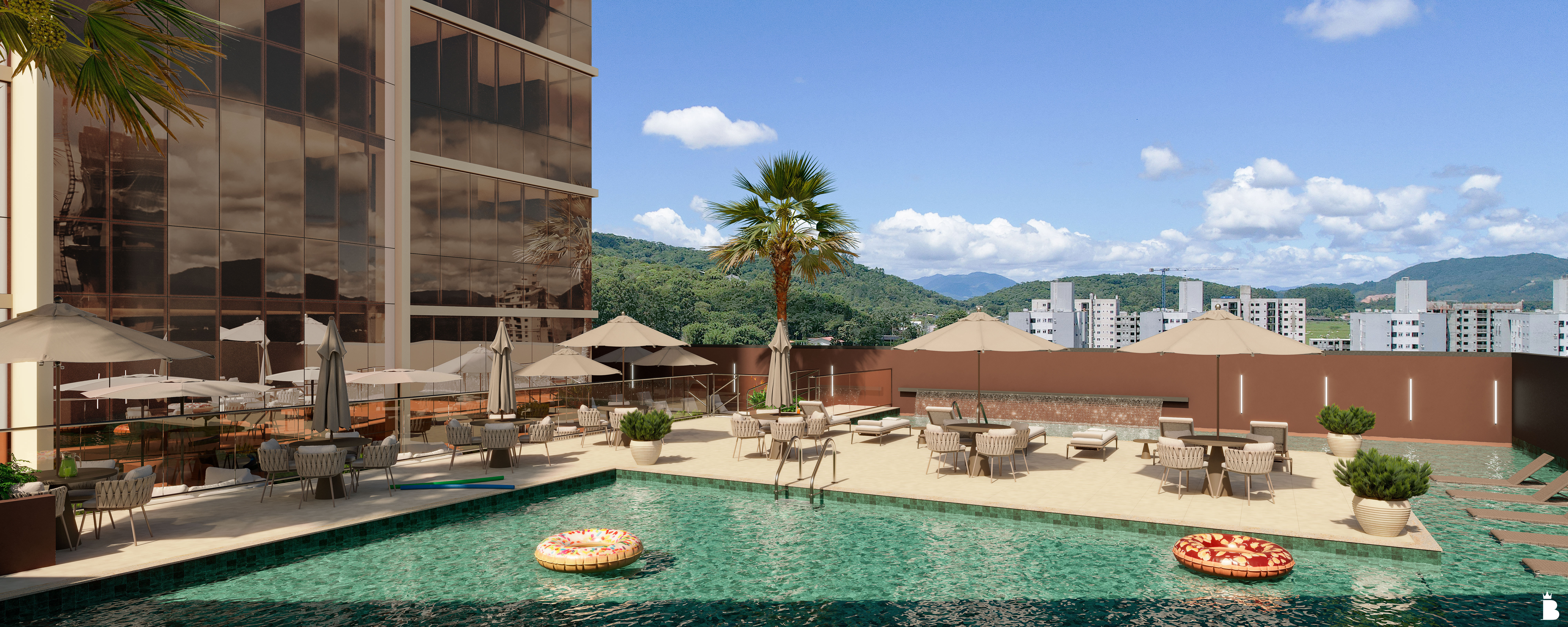 Vista panorâmica da piscina