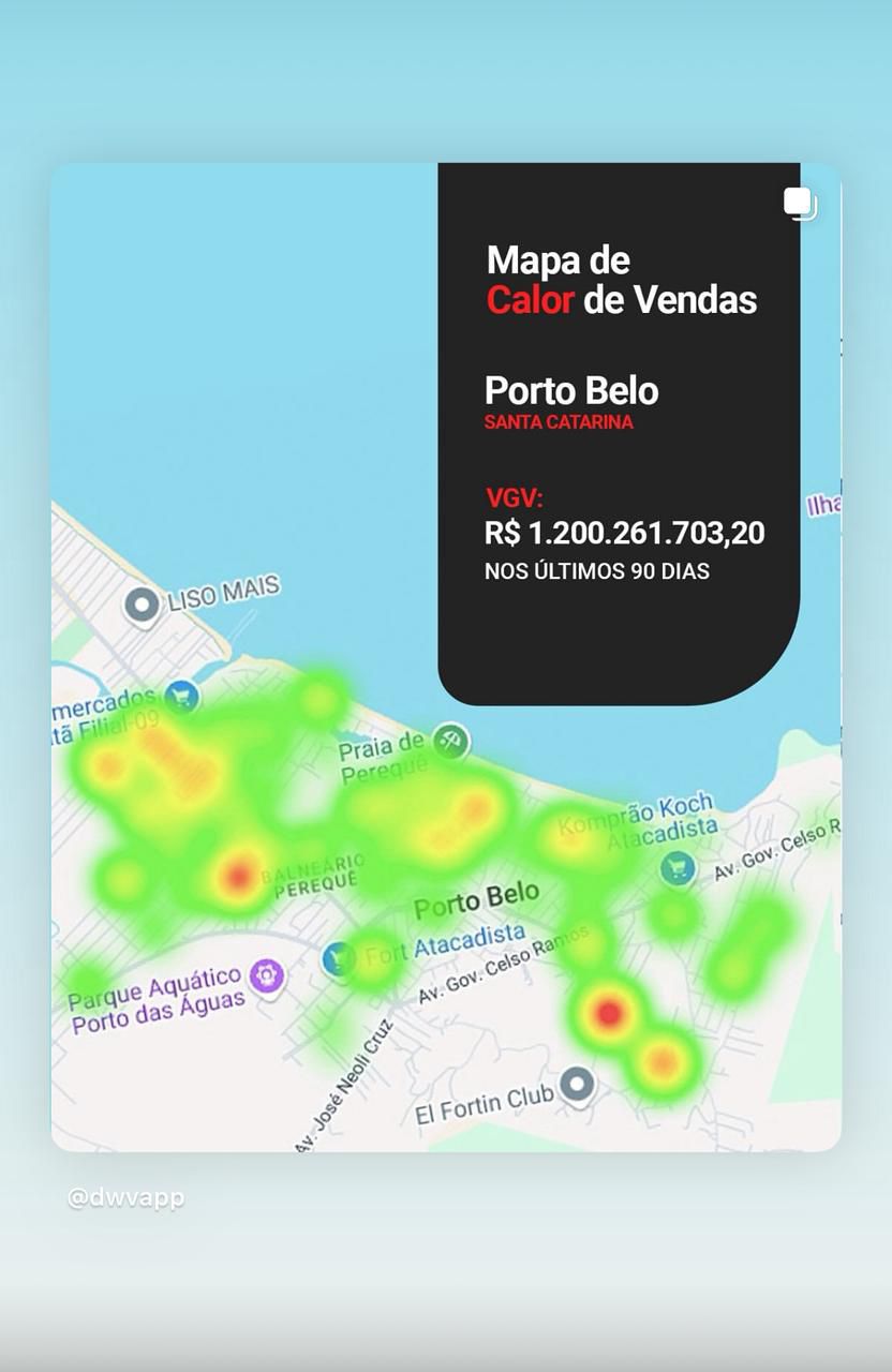 Mapa de calor de vendas Porto Belo - VGV R$ 1,2 bilhão